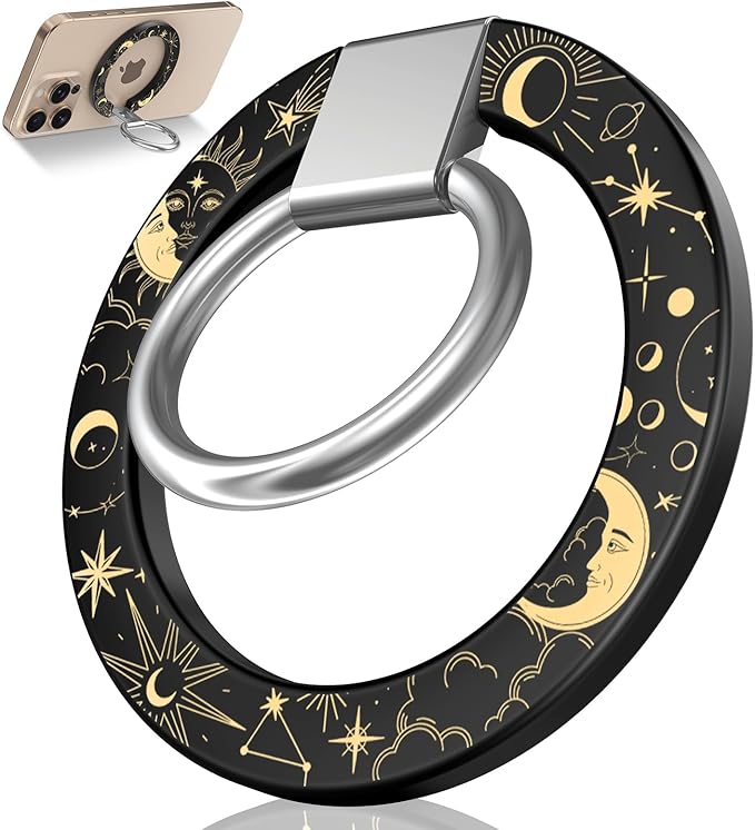 Toycamp Phone Grip Ring Holder Compatible with MagSafe - Magnetic Phone Grip Stand Women Cute Painting Removable Rotatable Magnet Accessories for iPhone 17 Pro Max/16/15/14/13/12 Series, Moon Star