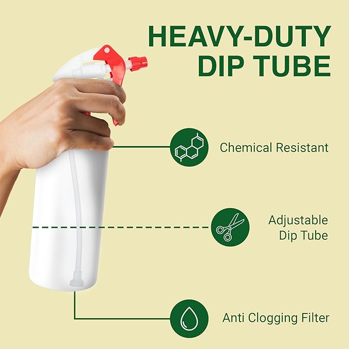 Heavy Duty 32oz Plastic Spray Bottles for Cleaning - Large Empty Industrial Bottles for Gardening Solutions, Vinegar, Chemicals, Professional Cleaners - Adjustable Sprayer Nozzle - Red 2 Pack