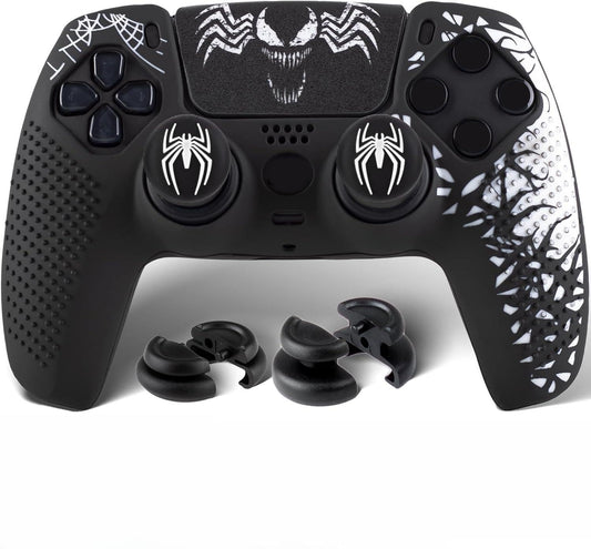 Silicone Skin Cover Sticker x 1 & Extender Grips x 2 for PS5 Controller Venom Theme