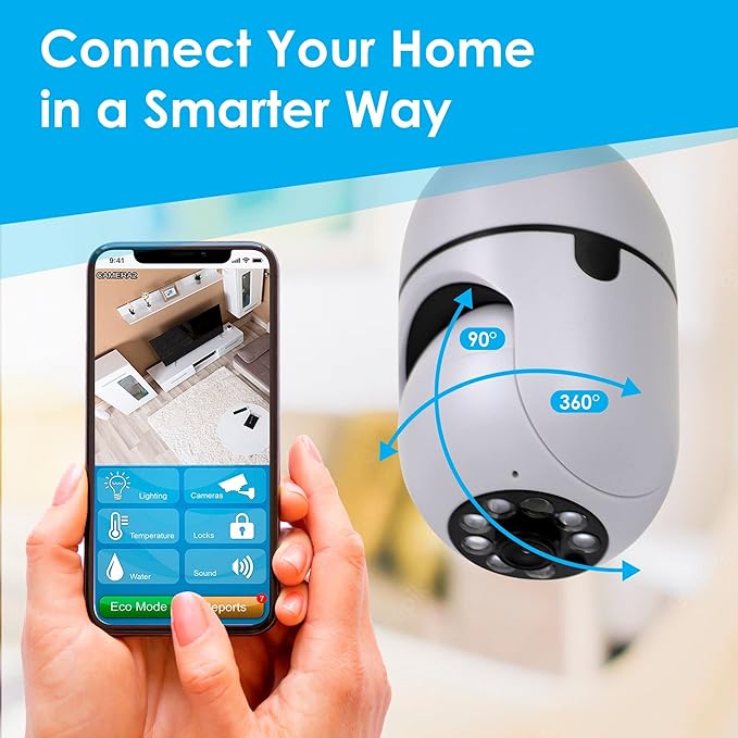 Secure Lite Cam Light Bulb Security Camera Outdoor/Indoor | Office, Garage, Home Security Wireless Camera 2.4GHz | 360° Panoramic View, Day and Night, Notifications, Two-Way Audio, Motion Tracking…