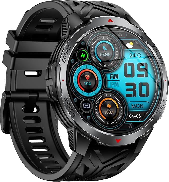 Military Smart Watch for Men with 1100 mAh Battery/LED Flashlight, 1.7" Rugged Tactical Smartwatch with Text and Call/Compass, 5ATM Waterproof Fitness Tracker with HR/Sleep Monitor for iPhone Android