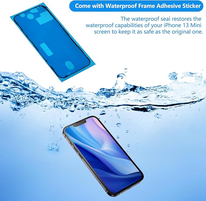 for iPhone 13 Mini Screen Replacement 5.4 Inch, 3D Touch LCD Display for A2481, A2626, A2628, A2629, A2630, with Repair Tools Kit+ Waterproof Frame Adhesive Sticker+Screen Tempered Protector