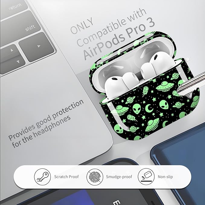 Compatible with AirPods Pro 3 Case 2025 for Women Girls – Cute Shockproof Protective Cover with Gold Round Buckle, Anti-Drop Soft Case for AirPod Pro 3rd Gen (Cute Aliens)