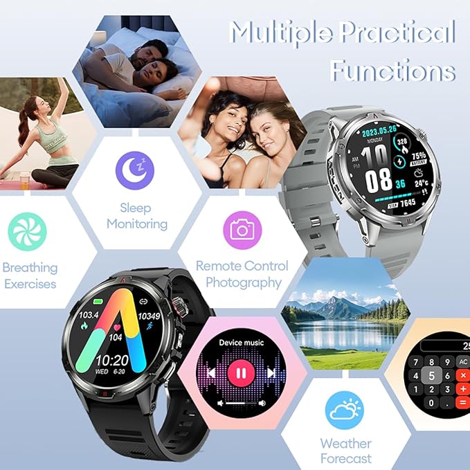 AOLON Smart Watch for Men (Answer/Make Call with 1.43'' AMOLED Display, IP68 Waterproof, 30+ Days Battery Life with100+Sport Modes Fitness Watch, Compass, Heart Rate, SPO₂ & Sleep Monitor（Khaki）