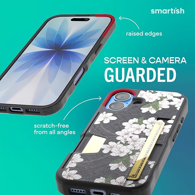 Smartish® iPhone 17 Wallet Case - Wallet Slayer Vol. 2 [Slim + Protective] Credit Card Holder w/Kickstand - Drop Tested Hidden Card Slot Cover for Apple iPhone 17 - Very Cherry Blossom