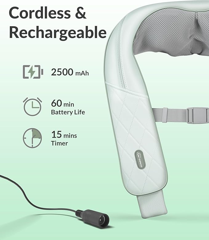 Snailax Cordless Neck Massager for Pain Relief Deep Tissue, Shiatsu Neck Back Massager Rechargeable Portable Kneading Shoulder Massage for Body Muscle Pain Relief, Gifts for Mom Dad Lovers
