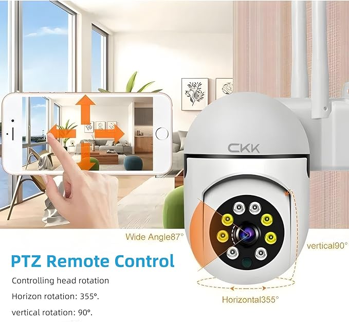 CKK 1080P Security Camera Wireless, 3 Pcs 2MP PTZ WiFi Home Camera (2.4G/5G Dual-Band), 360° Pan/Tilt, Color Night Vision, Motion Alerts, 2-Way Audio, Compatible with Alexa, SD/Cloud Storage
