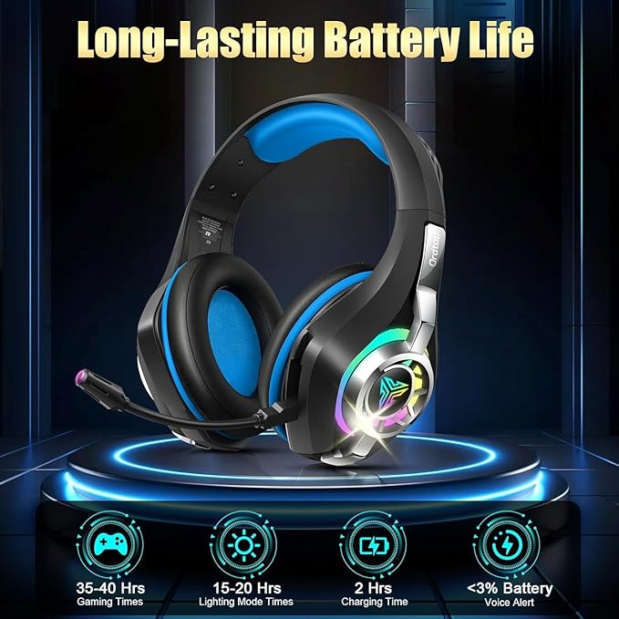 2.4GHz Wireless Gaming Headsets for PS5/PS4/Switch, 2026 RGB Noise Cancelling Headphones with Mics, 4-in-1 Connection, 7.1 Surround Sound, 40mm Drivers, Memory Foam, 45H Wireless Gaming Headphones