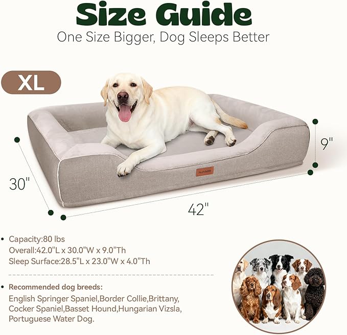 Orthopedic Dog Beds for Extra Large Dogs, Waterproof Cooling Gel Memory Foam XL Pet Bed with Sides, Non-Slip Bottom and Egg-Crate Foam with Washable Removable Cover,42.0" LX30.0 WX9.0 Th Beige