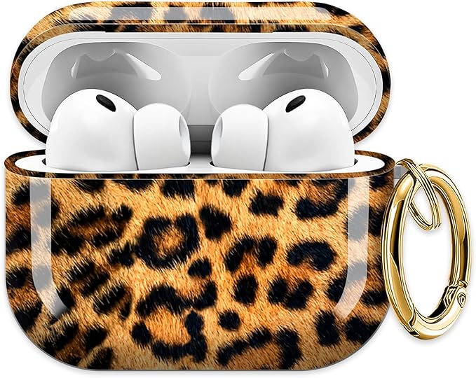 Cute Hard Case Compatible with AirPods Pro 3rd Generation Case (2025), Shockproof Protective Cover with Golden Keychain Ring Clip (Luxury Leopard)