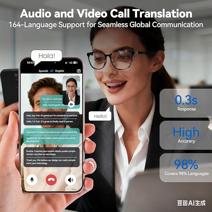 AI Smart Glasses for Men & Women – Powered by ChatGPT, Real-Time Translation, Bluetooth Glasses with Photochromic Lens, Music & Hands-Free Calling, UV & Blue Light Protection, Thin Temples