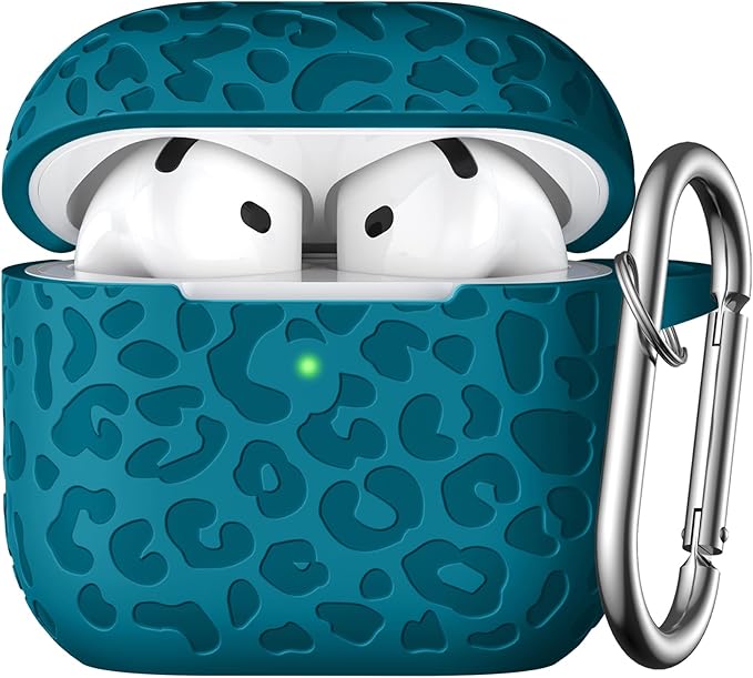 Leopard Engraved for AirPods 4 Case Cover 2024,Soft Silicone Protective Case Compatible with Apple AirPods 4th Generation Case for Women,Cute AirPod 4 Case Accessories with Keychain (Blue)