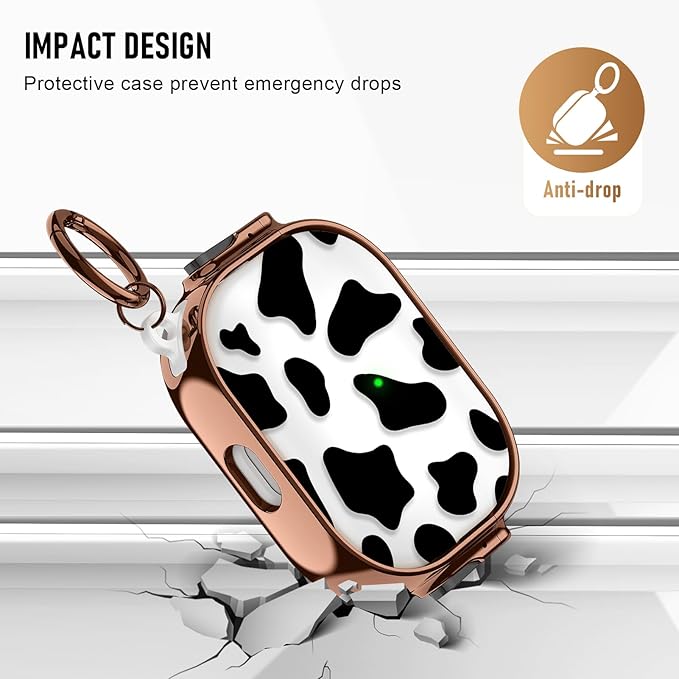 Maxjoy for Cute Airpods Pro 2 case with Safety Lock,Compatible Airpods Pro Case 2nd/1st Gen,Compatible Black Cow AirPods Case Cover for Women Girly with Keychain-Transparent