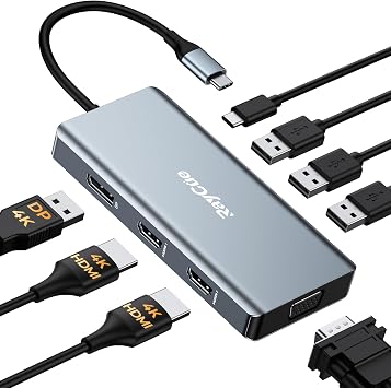 USB C Docking Station Dual Monitor Adapter, 8 in 1 Laptop Docking Station 3 Monitors Quadruple Display USB C Hub Dongle to 4K HDMI+DP+VGA - Image 2