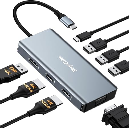 USB C Docking Station Dual Monitor Adapter, 8 in 1 Laptop Docking Station 3 Monitors Quadruple Display USB C Hub Dongle to 4K HDMI+DP+VGA - Image 3