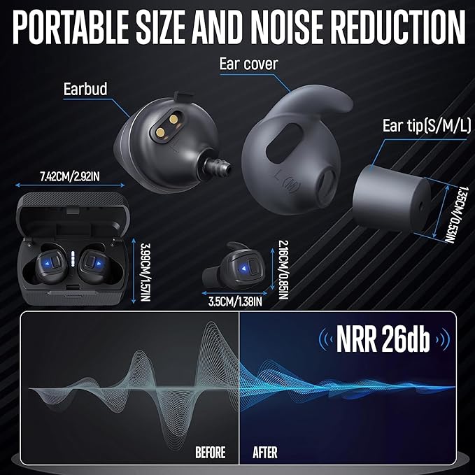 GLORYFIRE Shooting Ear Protection Earplugs, Bluetooth Hearing Protection Earbuds for Noise Reduction(Dark)