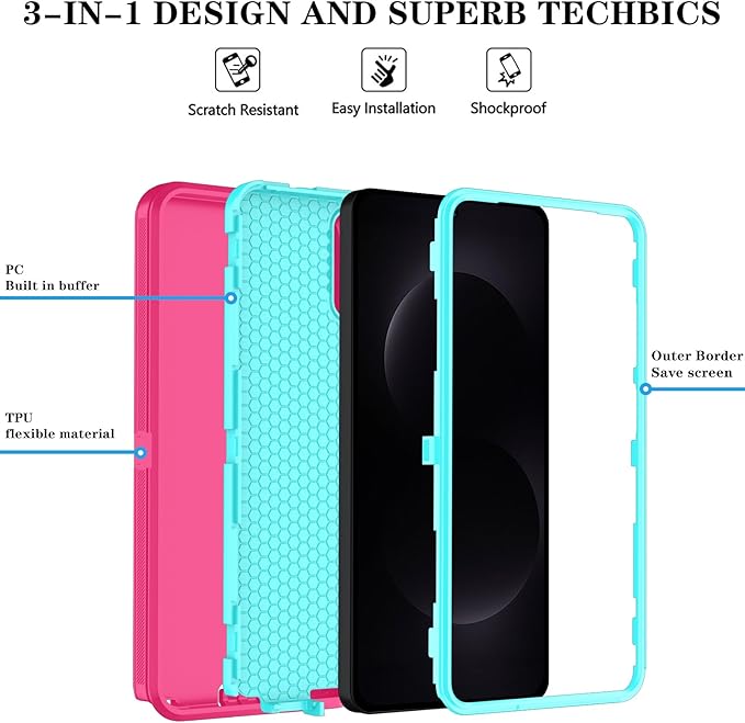 ONOLA Phone Case for Samsung Galaxy S26 Ultra Case with HD Screen Protector, Heavy Duty Shockproof & Dropproof 3-Layer Cover Phone Case for Galaxy S26 Ultra 6.9'',PinkSkyBlue