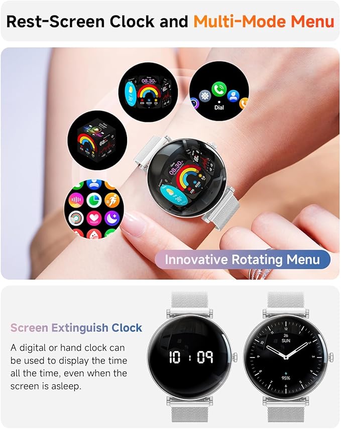 Hwagol Smart Watch for Women with Android iPhone Compatible[Calls/Metal Thin Body],1.43" Micro-Spherical AMOLED Screen,Sports Watch with Sleep/Heart Rate Monitor,Pedometer for Steps Miles