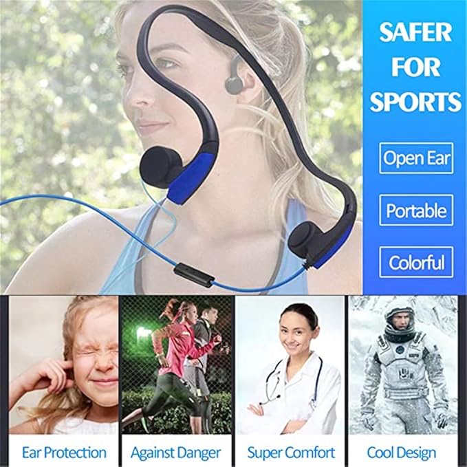 Bone Conduction Headphones, Open-Ear Wired Sports Bone Conduction Earbuds, 3.5mm Connector Sweat Resistant Headphones for Sports Running Driving Cycling Workouts,Blue