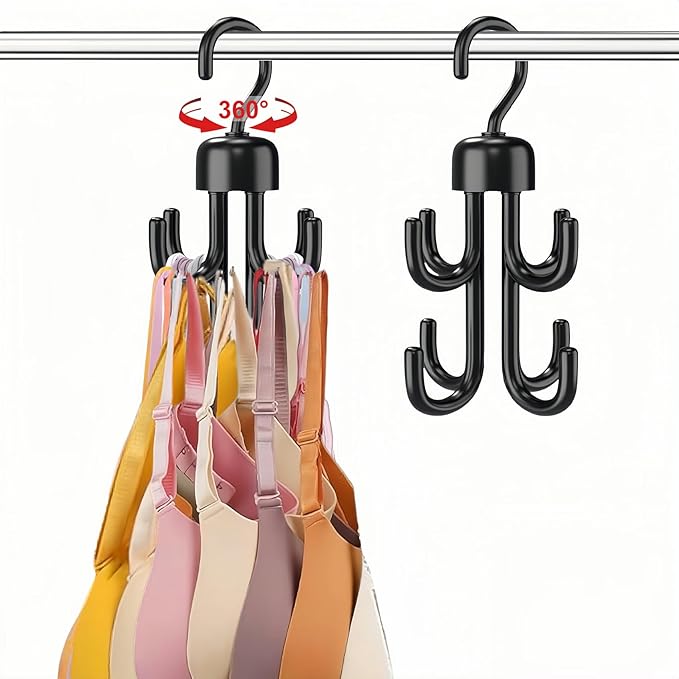 3Pcs Tank Top Hanger, Rotatable Bra Hangers for Closet Organizer, Max 72 Storage Capacity Belt Hanger, Plastic Space Saving Closet Organizers Apartment Dorm Essentials for Bra (2, Black)