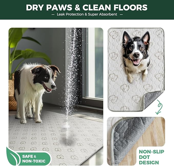 FXW Washable Pee Pads for Dogs, Puppy Pads with Super Absorbent, Specifically Designed for Potty Training, 30" x 70" Rectangle, Khaki, 1 Pack