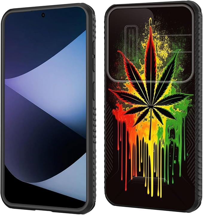 for Galaxy S24 FE Case Built in Slide Camera Lens Cover,Heavy Duty Shockproof Protection Dual Layer Case for Samsung Galaxy S24 FE 5G 6.7" 2024,Marijuana Leaf Weed