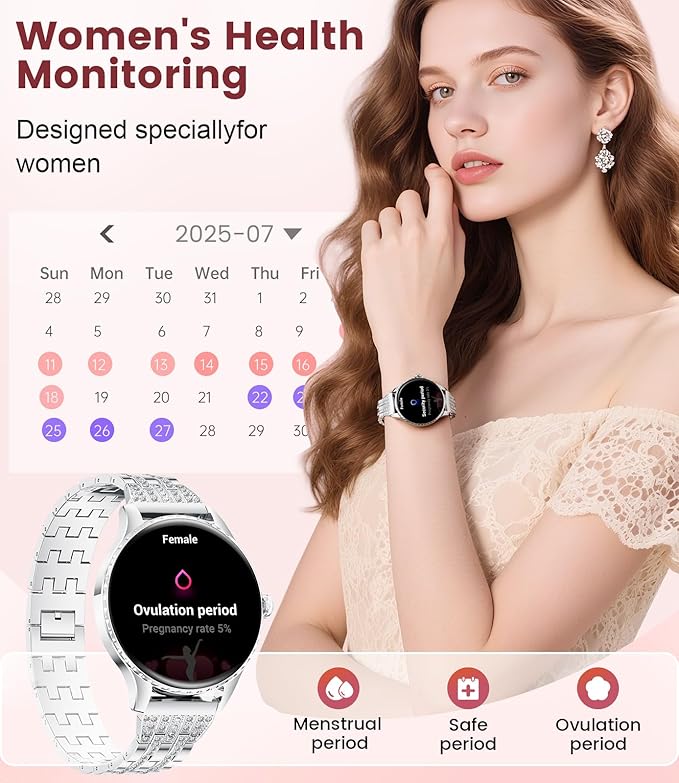 Smart Watch for Women (Answer/Make Calls),1.32" AMOLED Display Fitness Tracker with 121 Sports Modes,Heart Rate & Sleep Monitor, IP68 Waterproof Activity Pedometer Watch for Android iOS