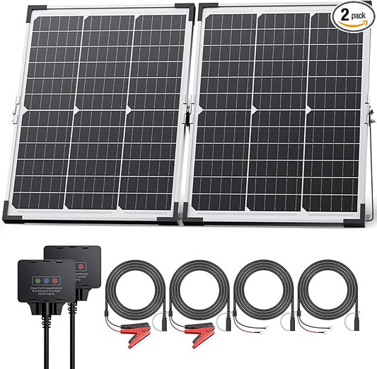 40W 12V Solar Trickle Charger, 2PCS 20W 12V/24V Solar Battery Charger for Car Battery with Smart Controller, Waterproof Battery Maintainer for RV Battery Boat Dump Trailer