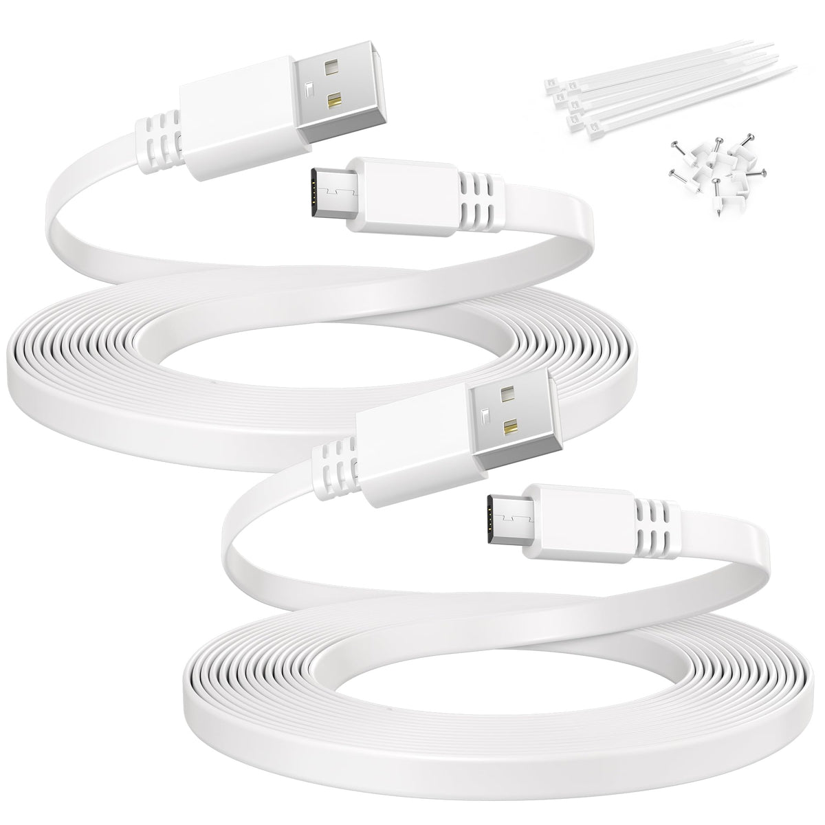 Itramax Flat USB A to Micro USB Power Extension Cable 30FT/9M 2Pack,White