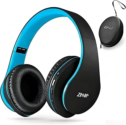 ZIHNIC Bluetooth Headphones Over-Ear, Black/Blue