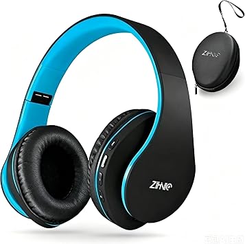 ZIHNIC Bluetooth Headphones Over-Ear, Black/Blue