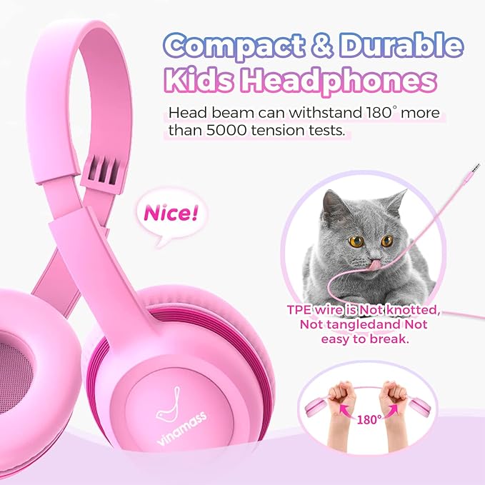 Kids Headphones with 85dB Volume Limit,On Ear Headphones,Adjustable and Flexible for Toddlers to Adults,Suit for School Classroom Students Teens Children
