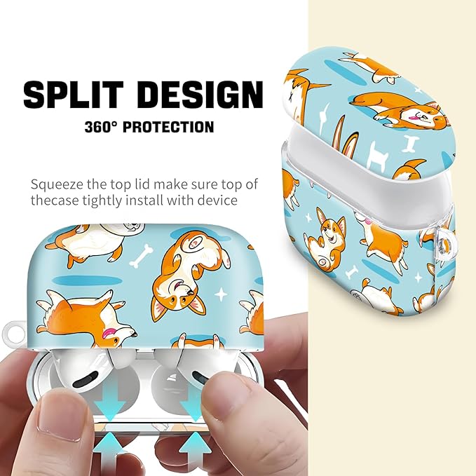 Compatible with AirPod Pro 2nd//1st Generation Case Cover with Key Chain,Full Protective Shockproof Wireless Headphone Case for Airpod Pro 2023/2022/2019（Happy Dog）