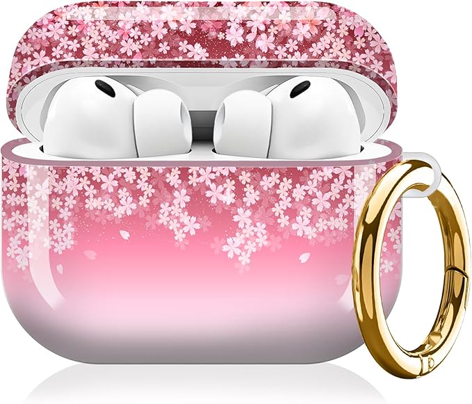 Compatible with AirPod Pro 3 (2025),Cute Case Cover for Women & Men, Full Protection Shockproof Hard Case with Keychain, Wireless Charging Case Accessories(Cherry Blossom)