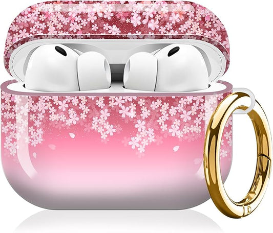 Compatible with AirPod Pro 3 (2025),Cute Case Cover for Women & Men, Full Protection Shockproof Hard Case with Keychain, Wireless Charging Case Accessories(Cherry Blossom)