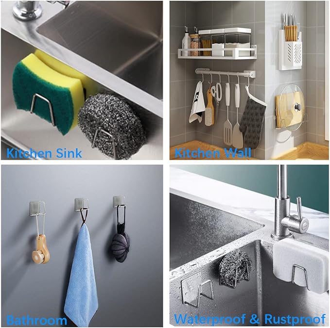 LYART 4Pcs Premium Sink Sponge Holder for Kitchen Sink Caddy Brush - SUS304 Stainless Steel Waterproof Rustproof Quick Drying Strong Self Adhesive (2. Black X 4Pcs)