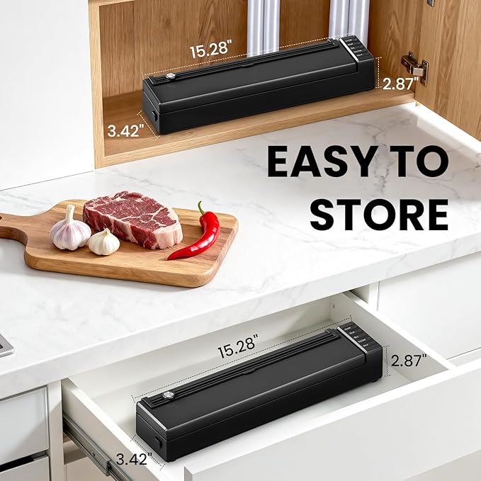 olayks Vacuum Sealer Machine for Food, 60KPA Automatic Food Saver with Dry& Moist Modes, Compact Air Sealing Machine includes 10 Sealer Bags for Kitchen Storage, Meat, Meal Prep, Sous Vide