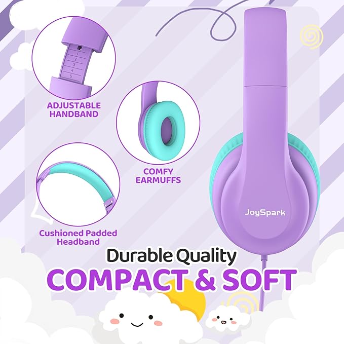 Wired Headphones for Kids, 85dB Volume Limit, 3.5mm Kids Headphones with Cord, Adjustable, Stereo Sound Foldable Toddler headsets for School-Purple