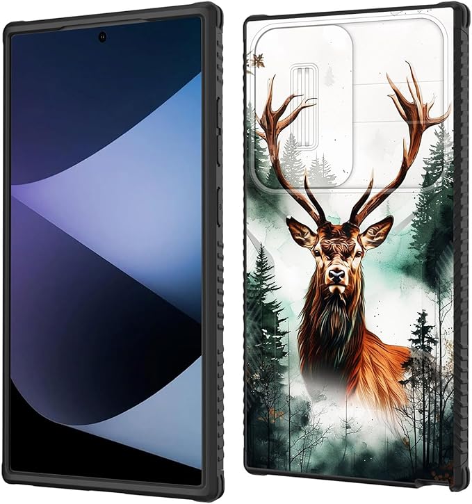 for Galaxy S24 Ultra Case Built in Slide Camera Lens Cover,Heavy Duty Shockproof Protection Dual Layer Case for Samsung Galaxy S24 Ultra 6.8" 2024,Forest Deer