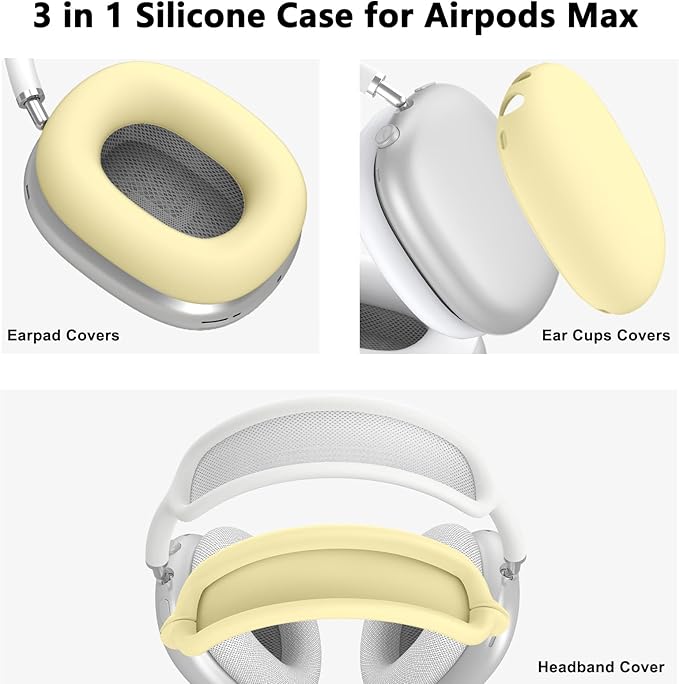 Silicone Case Cover for AirPods Max, Ear Pad Case Cover/Ear Cups Cover/Headband Cover for AirPods Max Headphones, Accessories Soft Silicone Protector for Apple AirPods Max New USB-C (2024) (Yellow)