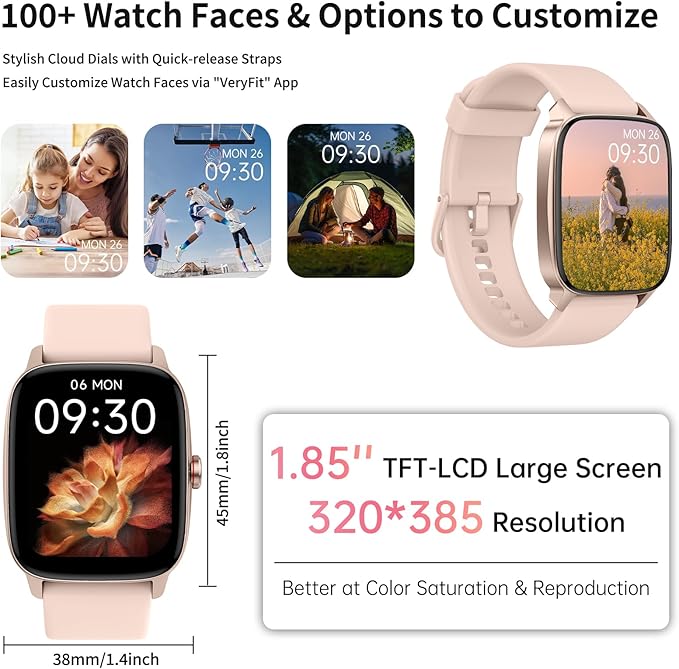 YMZ Smart Watch for Men Women, IP68 Waterproof, Bluetooth Calling, Fitness Tracker, Sleep Monitoring, 1.85'' DIY Dial, AI Built-in, 7 Days Battery, Compatible with Android & iOS