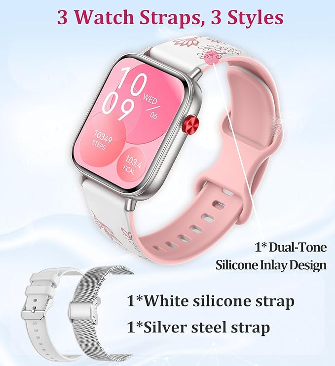 1.83" HD Smart Watches for Women, Fitness Tracker with Answer/Make Calls, Smartwatch and Activity with Heart Rate/Sleep/Monitor, Pedometer,100+ Sport Modes for Android iPhone, Silver