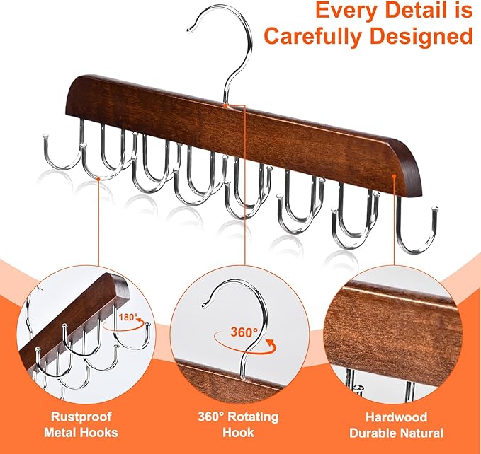 2 Pack Bra and Tank Top Closet Organizer Hanger, Foldable Wooden Space-Saving Hanger with 14 Hooks, Bra Hangers for Closet Organizer，Premium Closet Organizers and Storage for Dorm & Apartment (Brown)