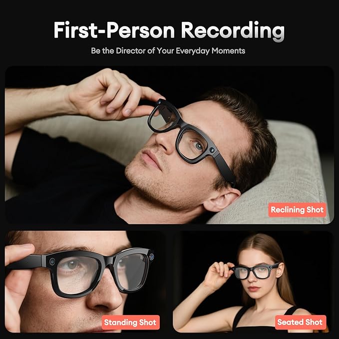 1080P HD AI Smart Camera Glasses, 8MP Camera Bluetooth 5.4 Recording Glasses, Dual Mic ENC Noise Reduction, Blue Light Filtering Lenses, Video Glasses with Men and Women, M01Pro White