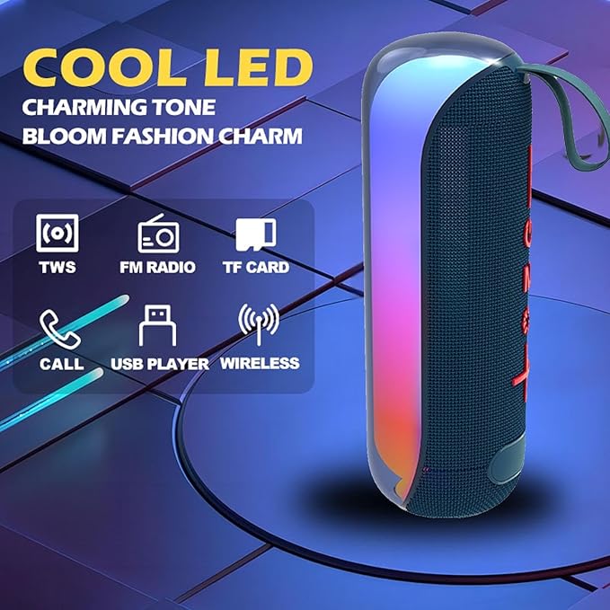 T&G Portable Bluetooth Speakers with Colorful Lights, Powerful Stereo Loud Sound Wireless Speaker, Outdoor Party Speaker, 24W Loud Stereo Sound, Bluetooth 5.3, 24H Playtime, for Home Party Beach