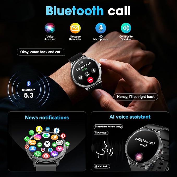 Smart Watch, 1.75" AMOLED Smartwatch for Men Women(Answer/Make Call), Fitness Activity Tracker Heart Rate/Sleep Monitor/Pedometer, IP68 Waterproof, 100+ Sport Modes Smart Watches for Android iPhone
