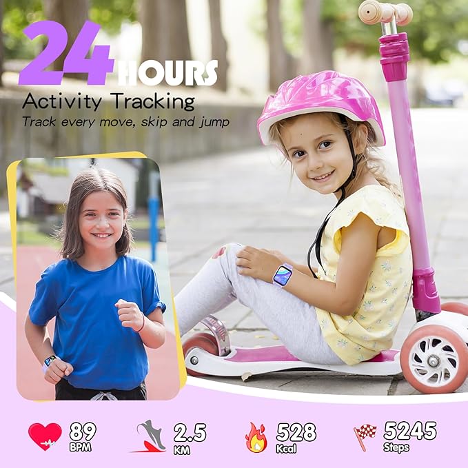 Kids Smart Watch Girls Boys, Fitness Tracker for Kids, 1.5 Inch DIY Dial, 19 Sport Mode, Sleep Monitor, Pedometers, Heart Rate, IP68 Waterproof, Great Gift for Boys Girls Teens 6-14