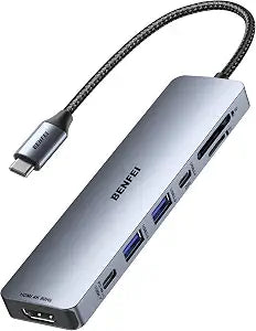 BENFEI 7-in-1 USB C Hub with HDMI(4K@60Hz), 2 USB-A, 1 USB-C Data, 100W Charge, SD/TF Card Reader, Silicone Tangle-Free Cable Compatible with MacBook Pro/Air, iPad Pro, iMac, iPhone 15 Pro/Pro Max