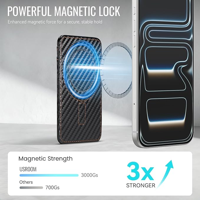 for Magsafe Wallet Magnetic Card Holder RFID Blocking, Strong Magnet Slim Wallet Stick on Phones and Cases for iPhone 17/16/15/14/13/12/ Pro/Max/Plus, Carbon Black