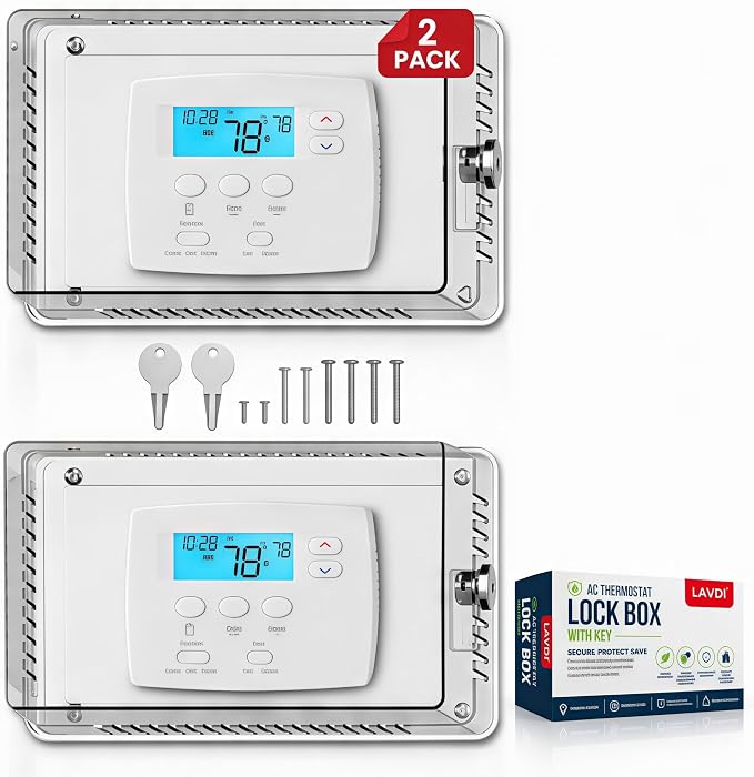 Premium 2 PCS Large AC Thermostat Lock Box Cover with Key Fits with Thermostats 8.1 "W x 4.5 "H or Smaller Clear PC Material Security Guard Case for Indoor Lockable Tempreture Protection